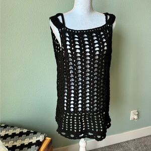 Handmade Crocheted Top Black Tunic Size M
